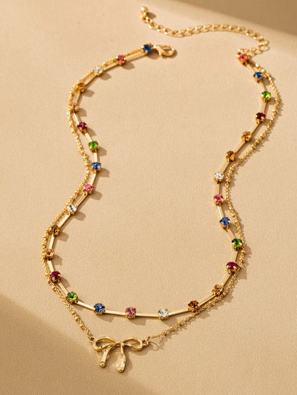 gemstone bow layered necklace