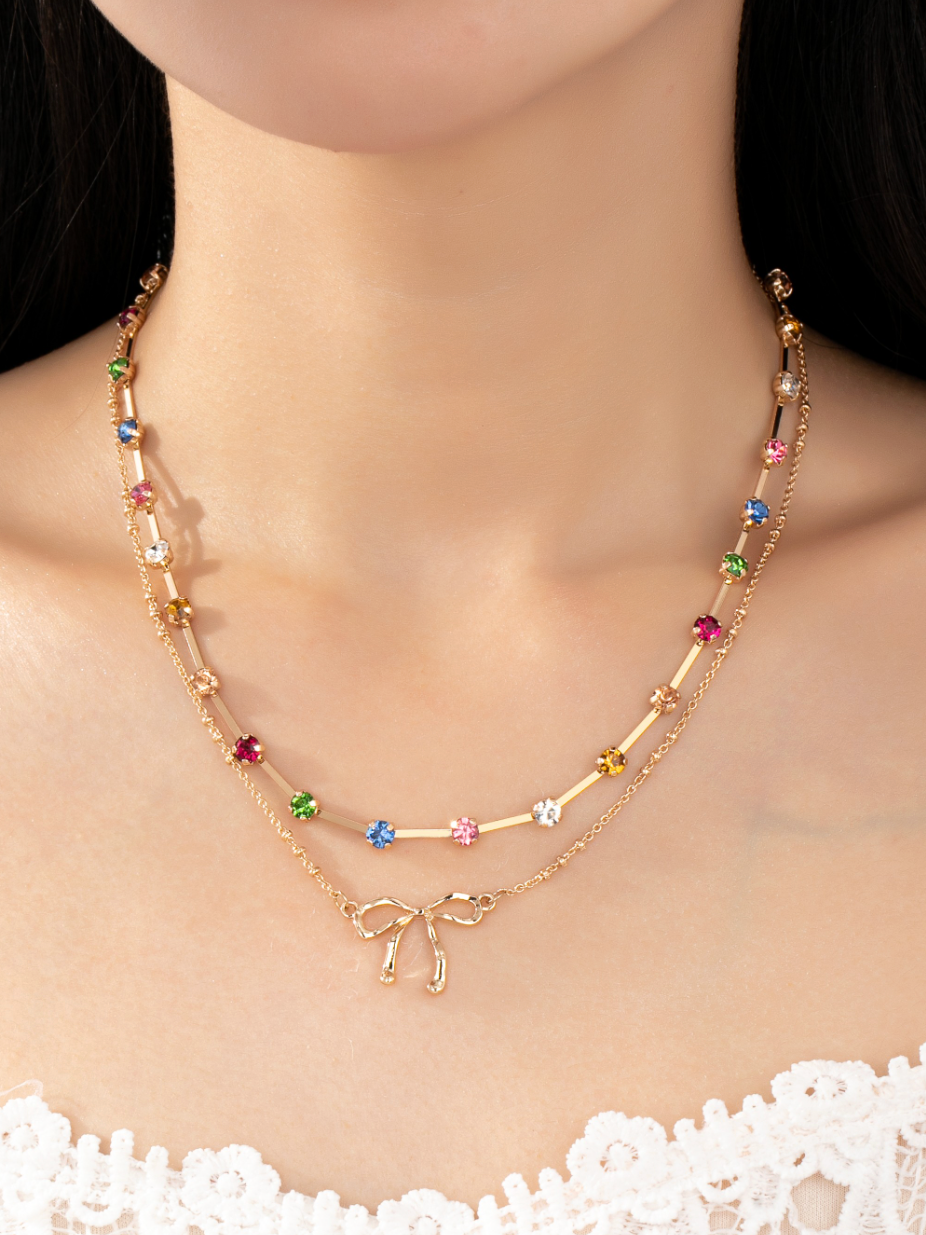 gemstone bow layered necklace