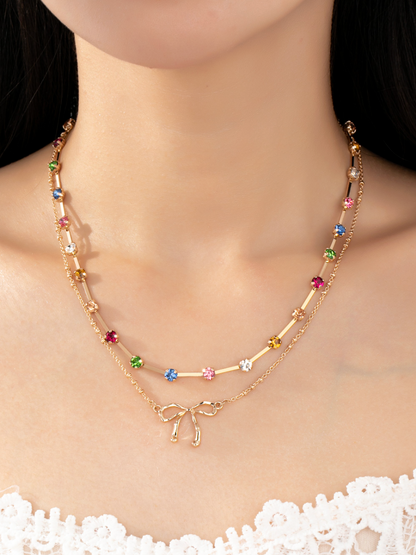 gemstone bow layered necklace