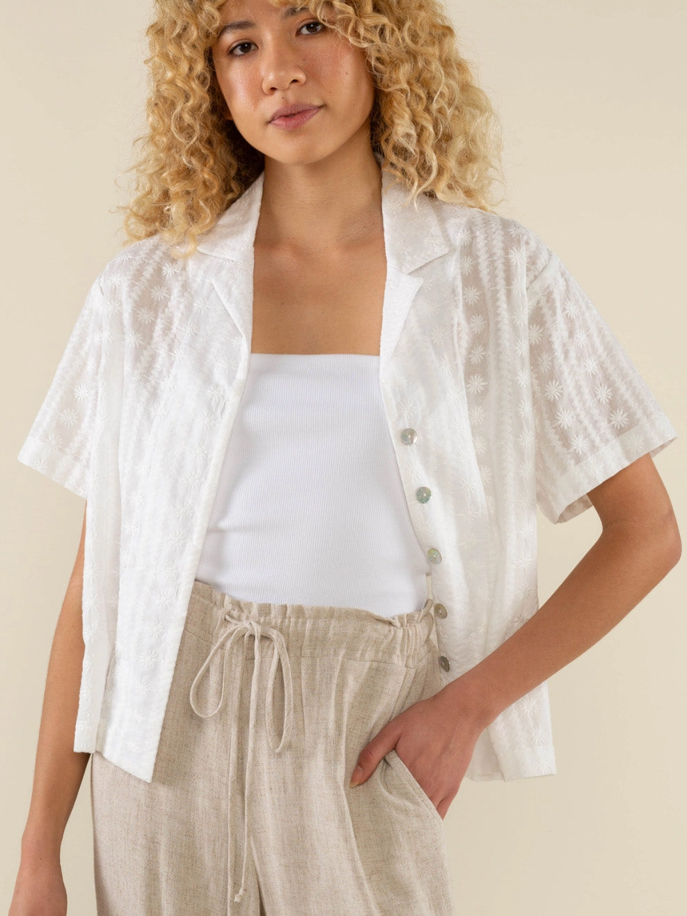 gia embroidered button down