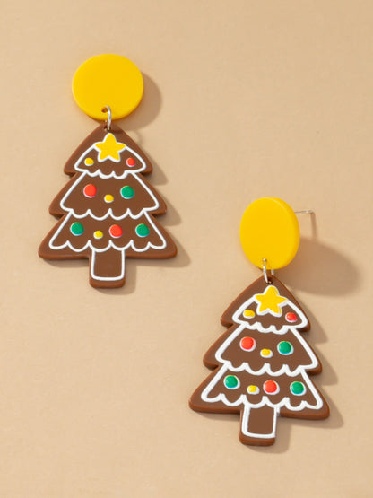 gingerbread tree drop earrings