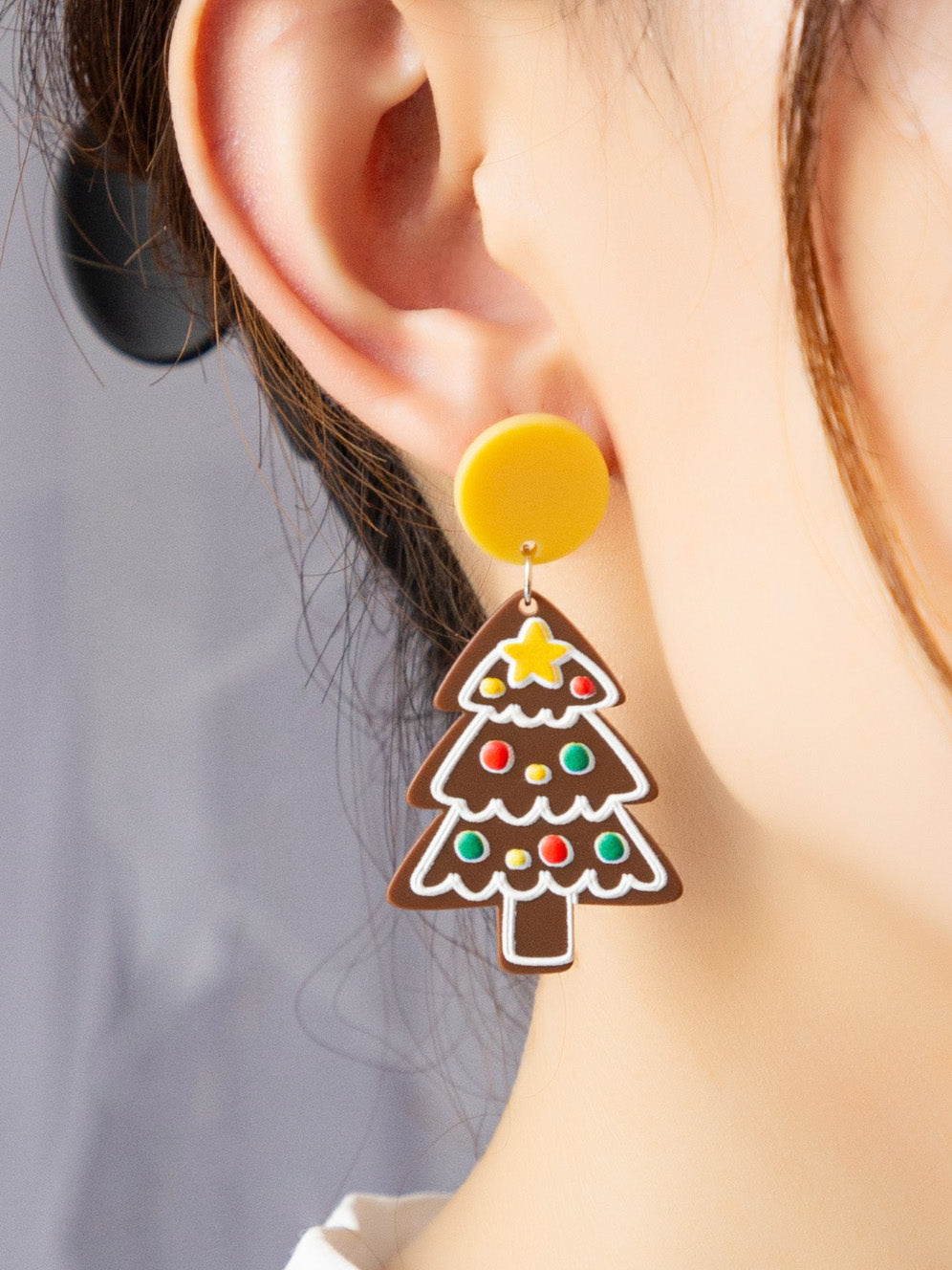 gingerbread tree drop earrings