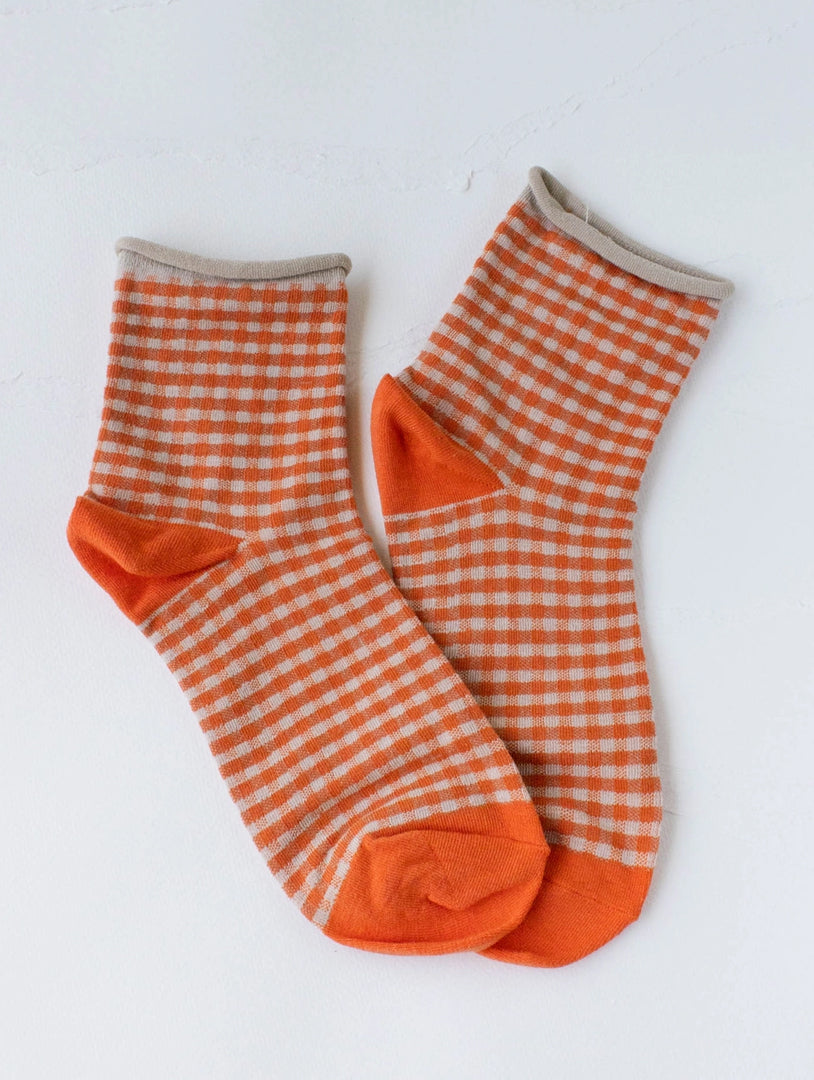 Pumpkin Gingham Picnic Socks