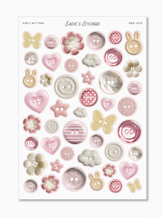 Girly Buttons Trinkets & Tidbits Sticker Sheet