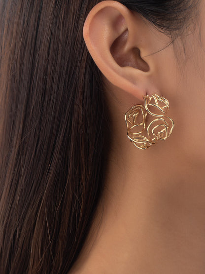 gold abstract rose hoop earrings