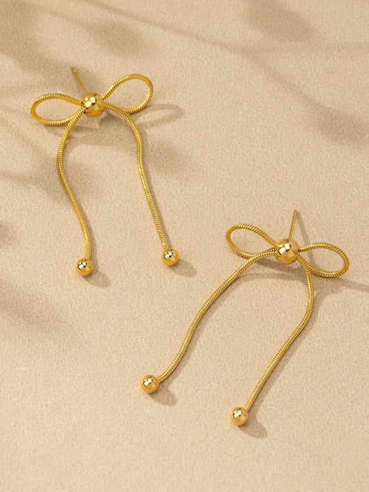 gold chain bow stud earrings