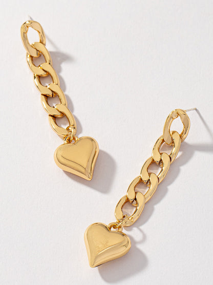 gold chain heart drop earrings