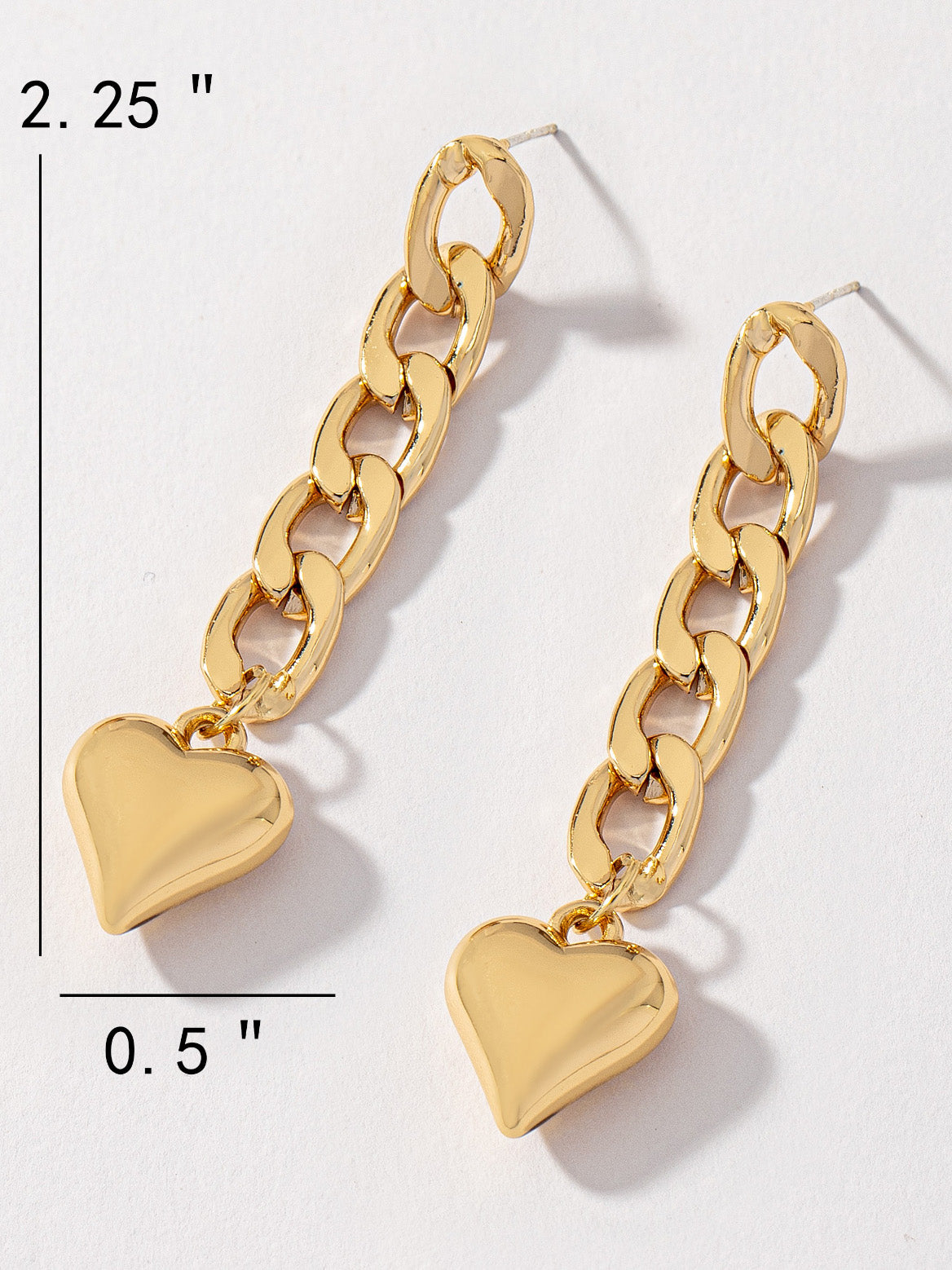 gold chain heart drop earrings