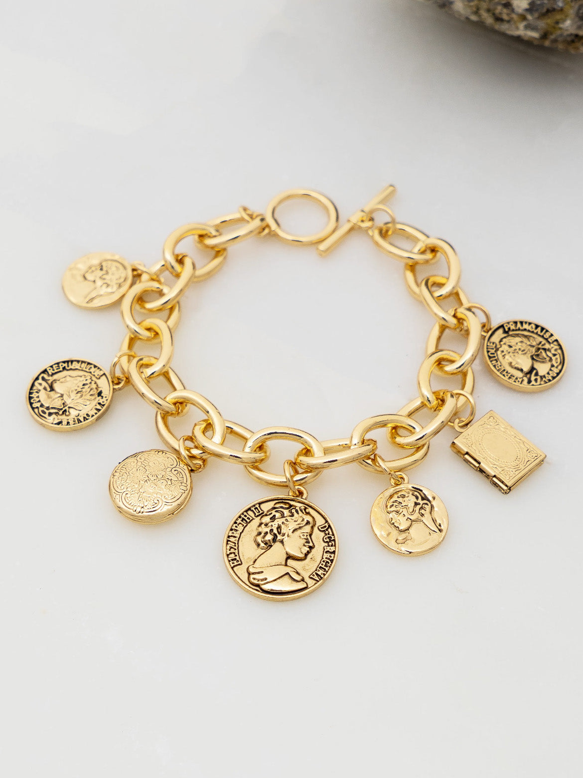 gold charm + locket bracelet