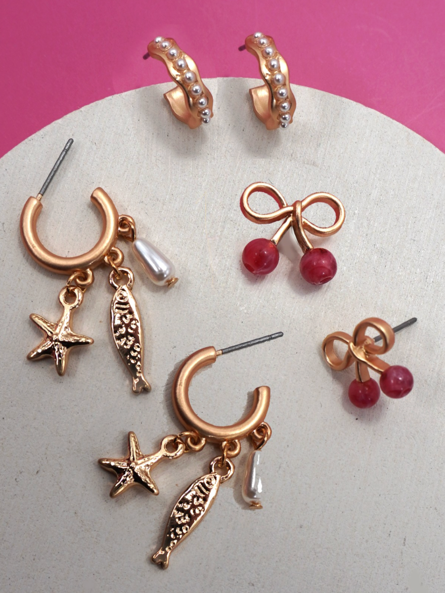 gold charms earrings set