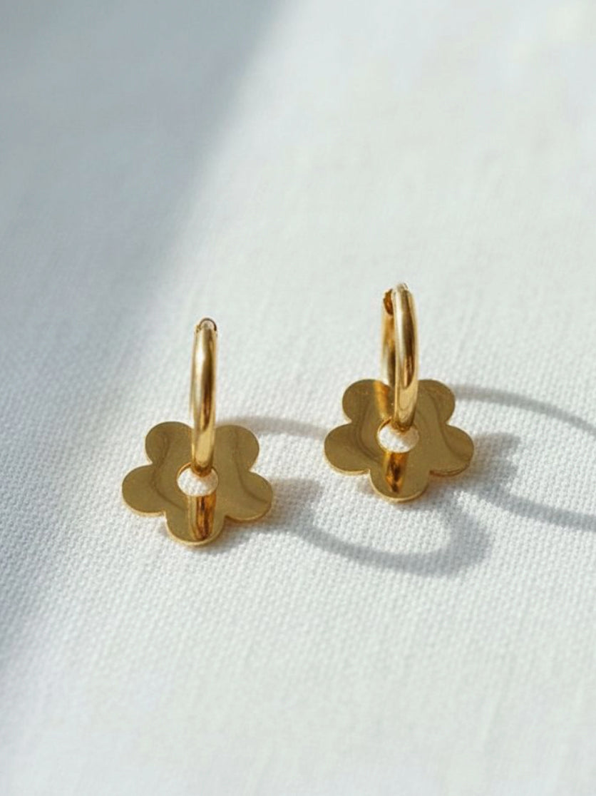 Gold Flower Power Hoop Earrings