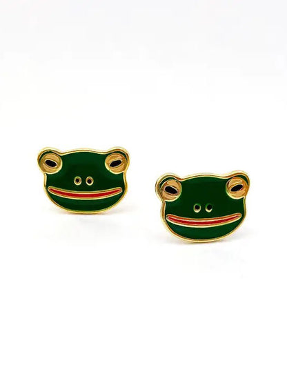 Gold Frog Enamel Earrings