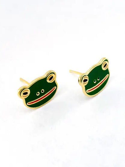 Gold Frog Enamel Earrings