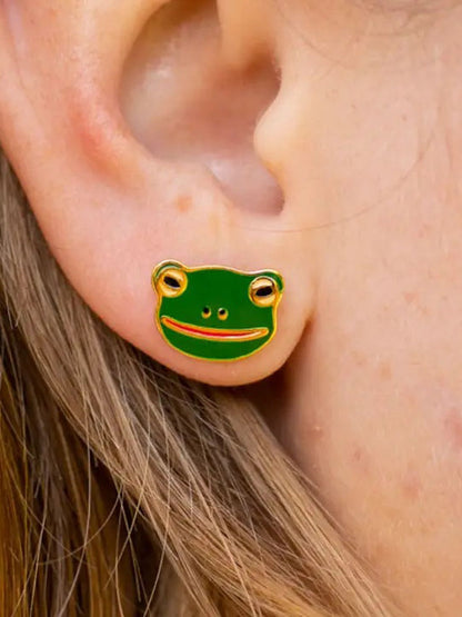 Gold Frog Enamel Earrings