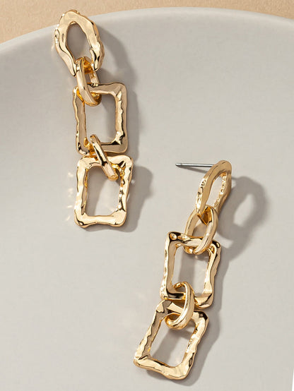 gold hammered chunky chain earrings