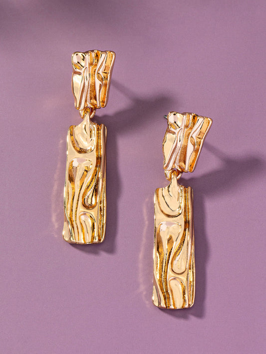 gold hammered drop earrings