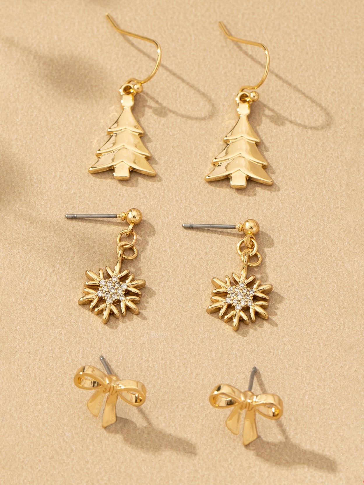 gold holiday trio earring set