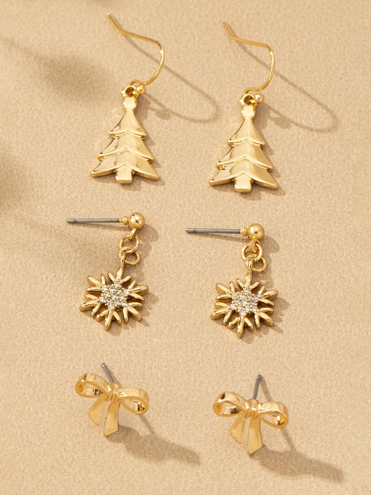 gold holiday trio earring set