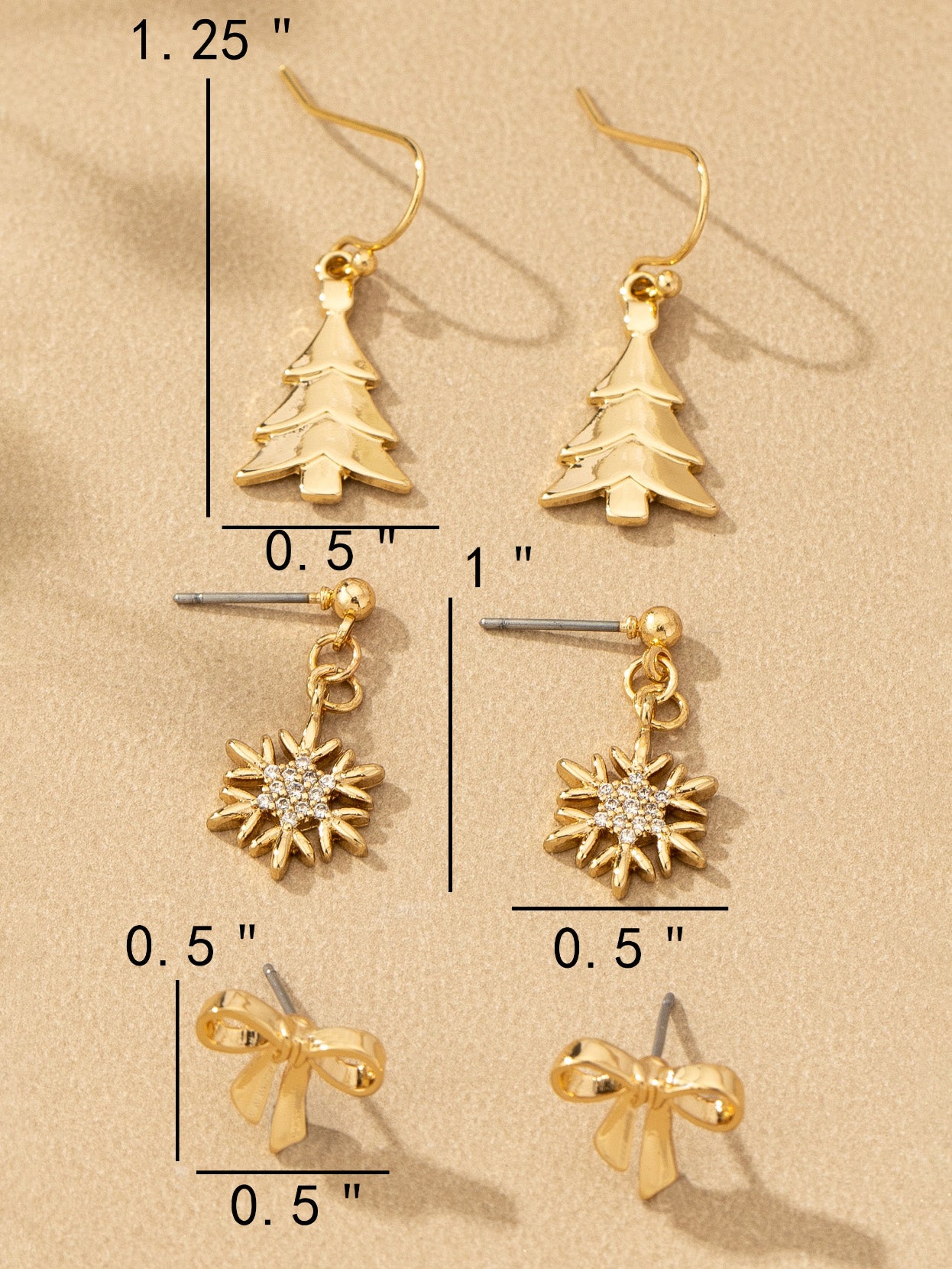 gold holiday trio earring set