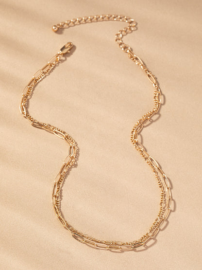 gold link double layered necklace