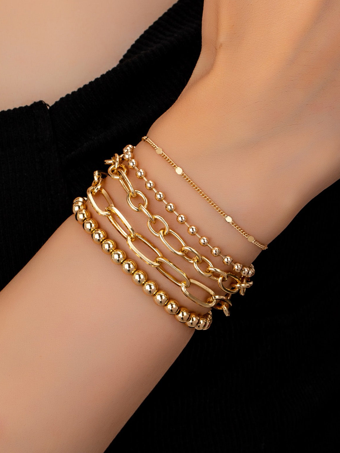 gold mixed chain bracelet set