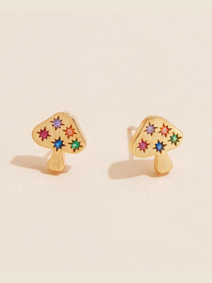 gold mushroom stud earrings