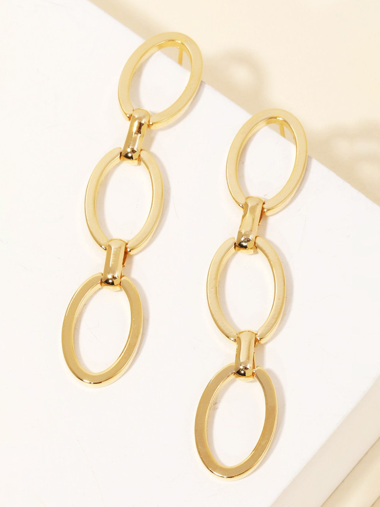 gold oval chain earrings