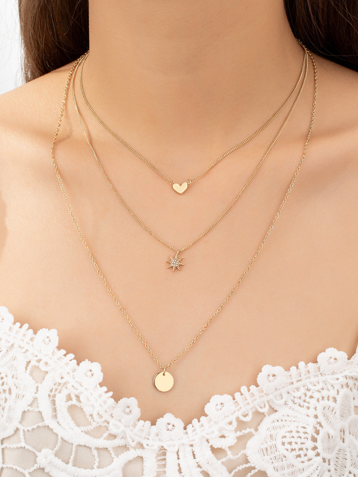 gold pendant layered necklace