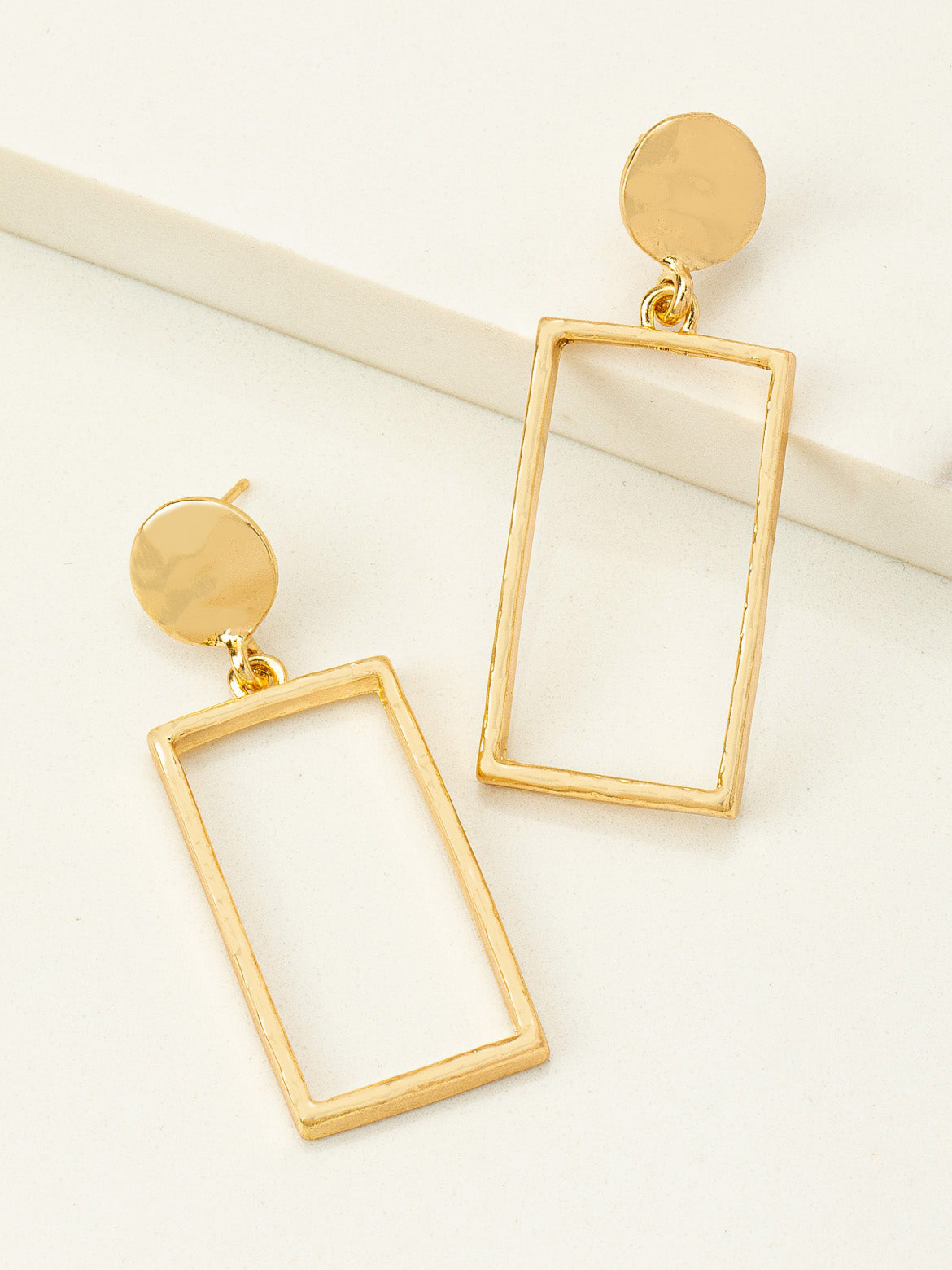 gold rectangle drop earrings