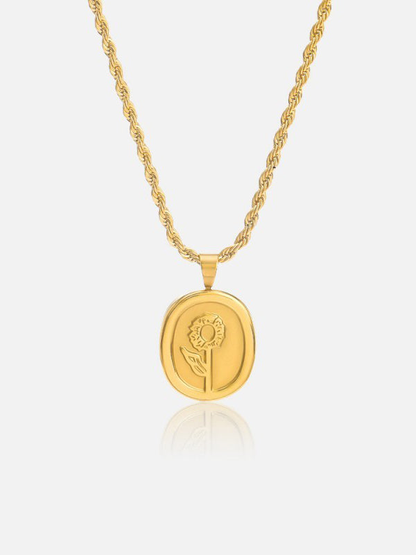 Gold Rose Pendant Twisted Chain Necklace