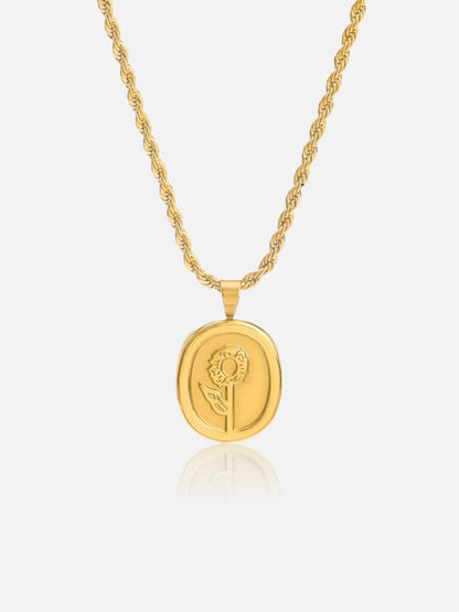 Gold Rose Pendant Twisted Chain Necklace
