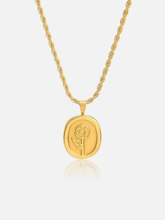 Gold Rose Pendant Twisted Chain Necklace