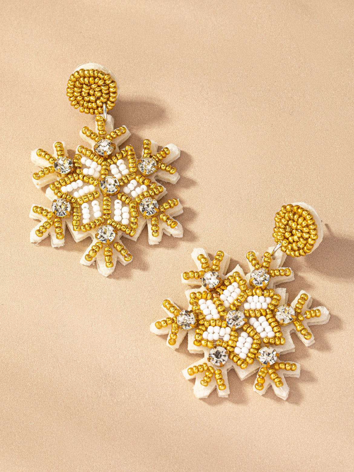 gold snowflake beaded earrings