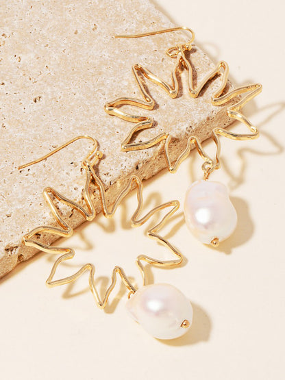 gold starburst pearl earrings