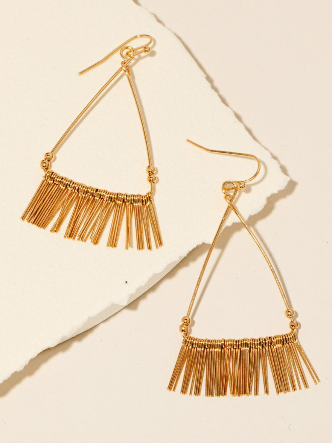 gold triangle fringe drop earrings