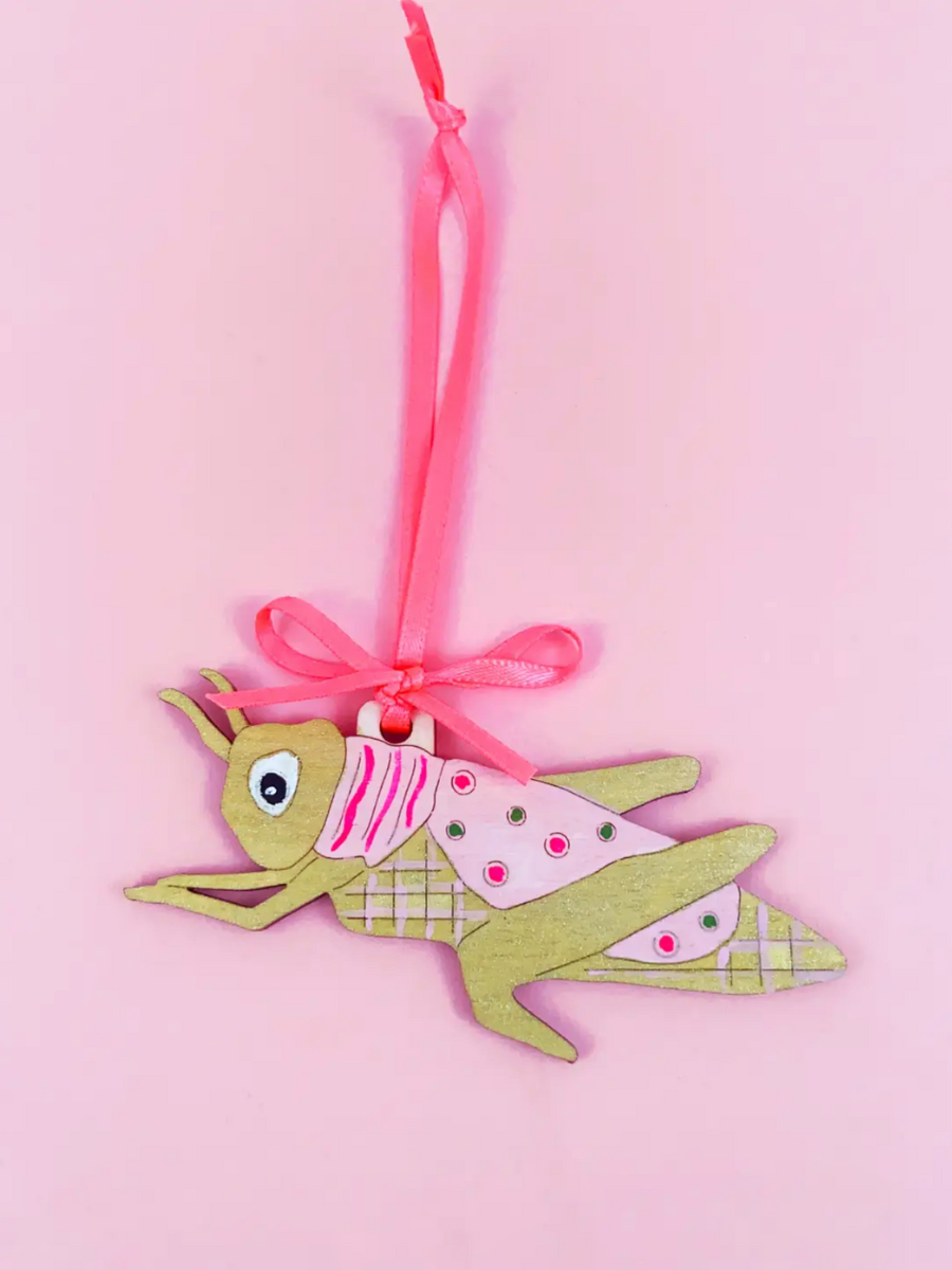 grasshopper wooden ornament