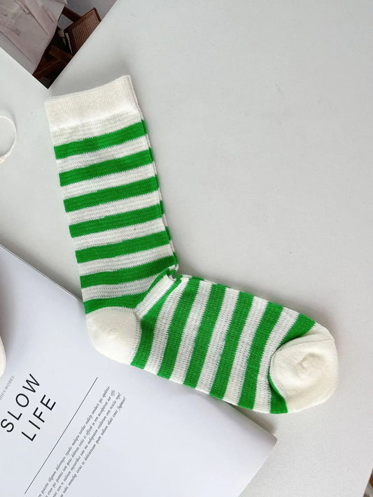 Green + White Striped Socks