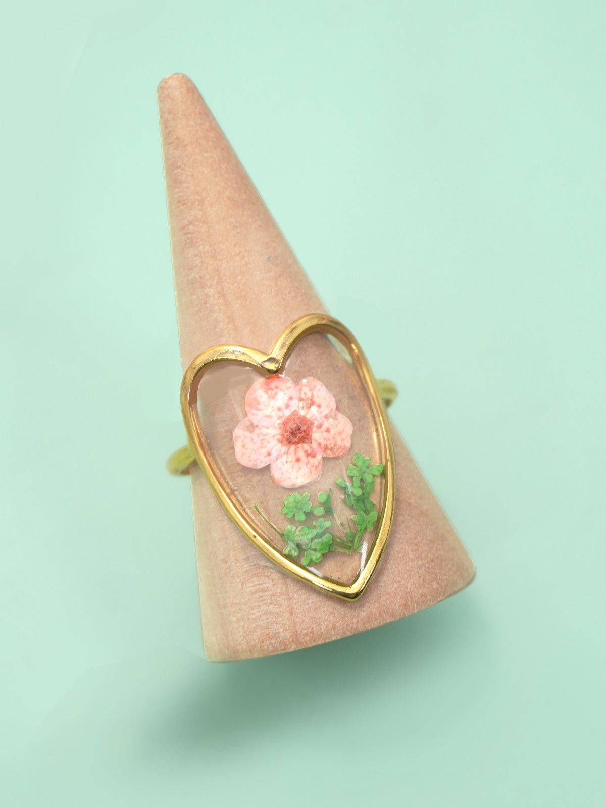 Heart Green Pressed Flower Ring