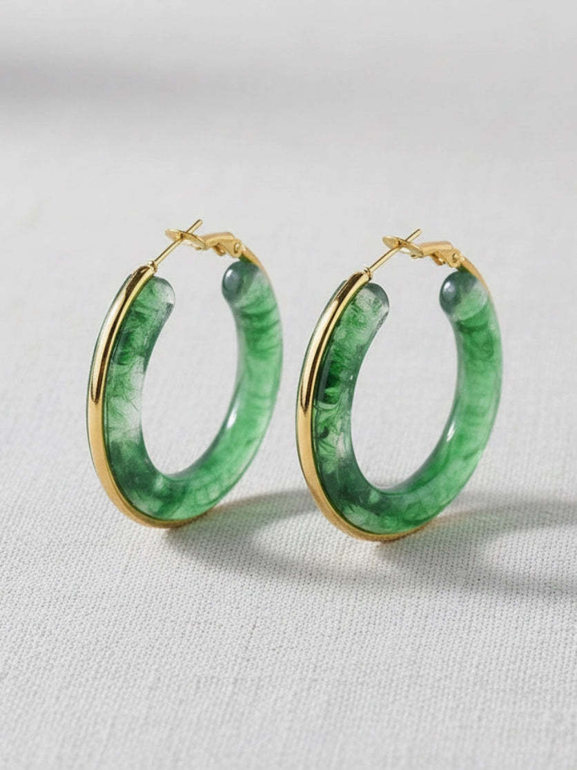 Green Resin Hoop Earrings