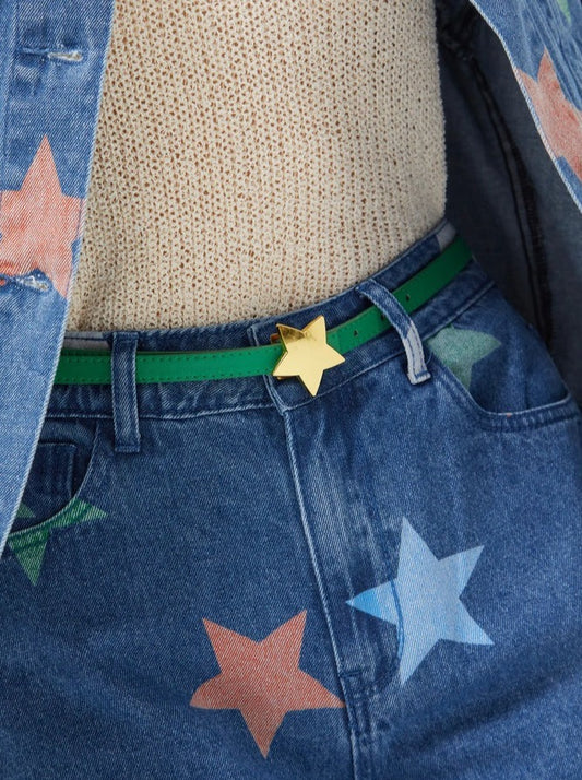 Green Star Buckle Skinny Belt