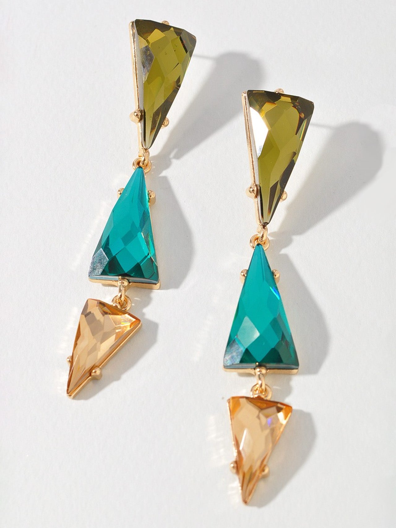 green stone triangle drop earrings