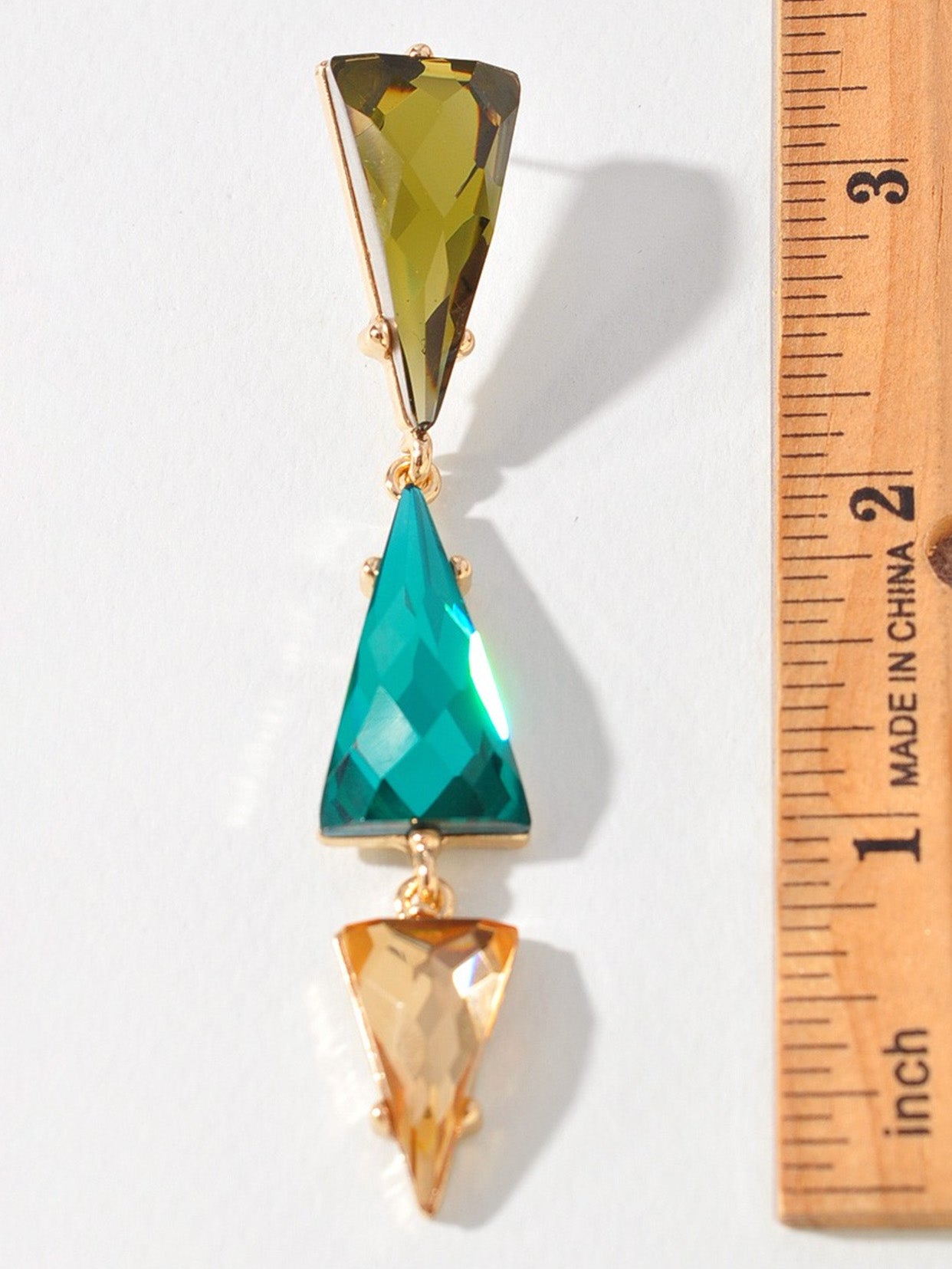 green stone triangle drop earrings