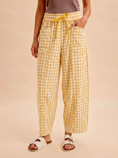Banana Gingham Barrel Pants