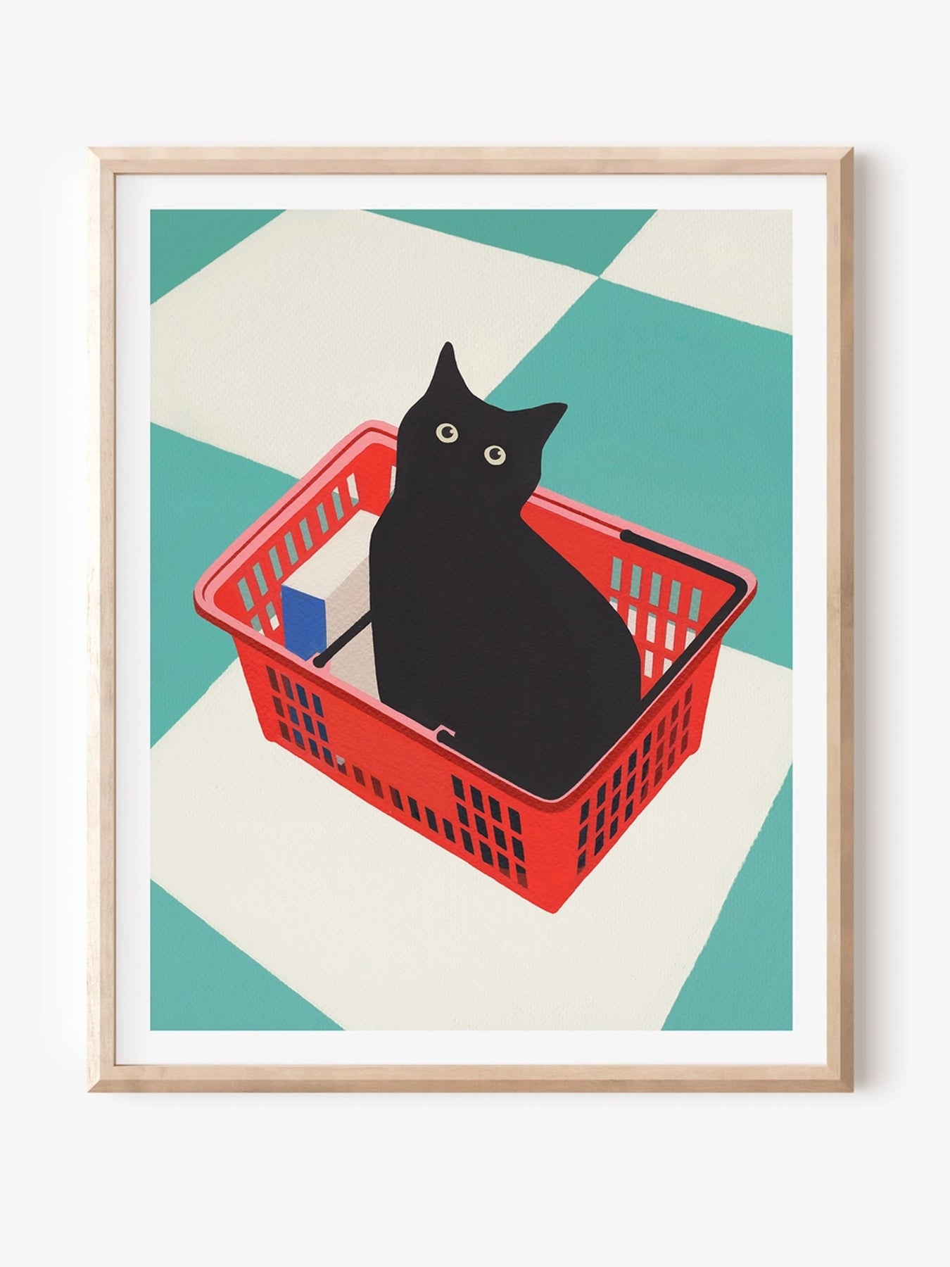Black Cat in a Basket 8x10 Art Print