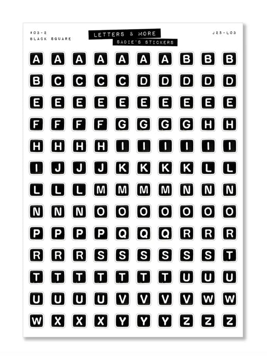 Black Square Letter Beads Sticker Sheet