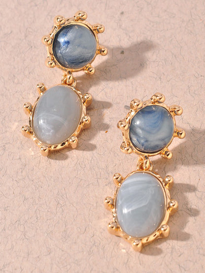 Blue Cabochon Drop Earrings