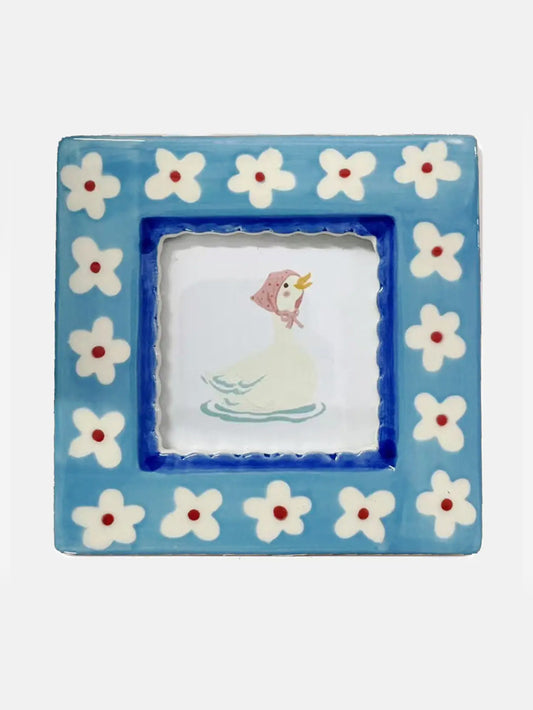 Blue Flowers Hand-Painted Ceramic Frame