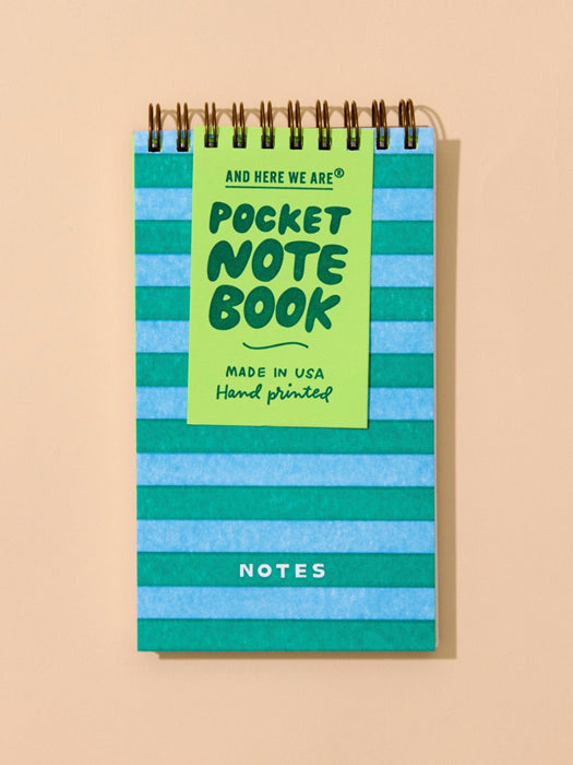 Blue/Green Stripe Letterpress Spiral Pocket Notebook