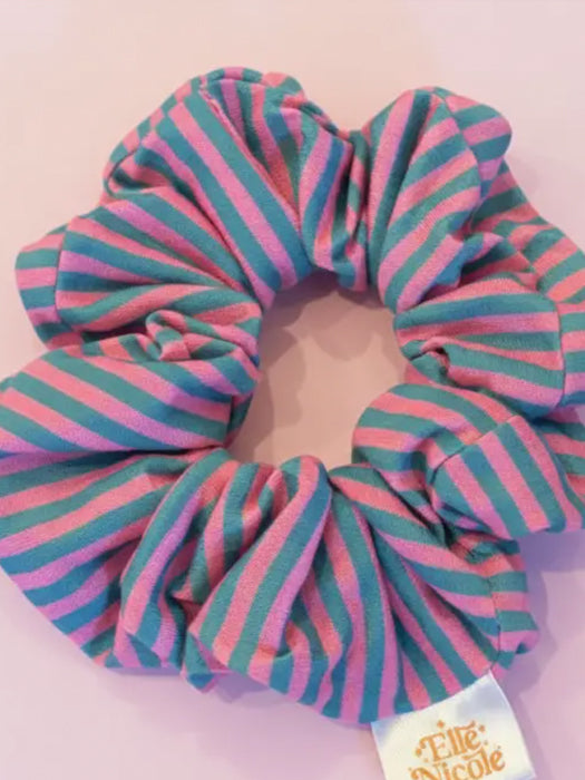 Blue + Pink Striped Scrunchie