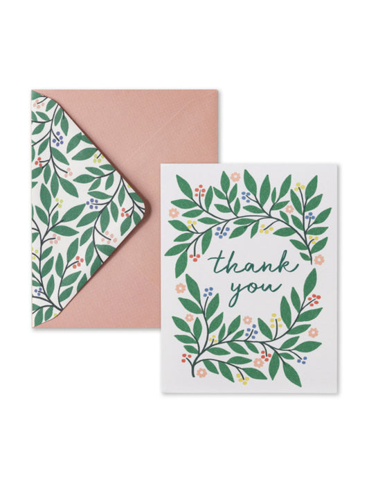Botanical Wreath Thank You Cards — Set of 10